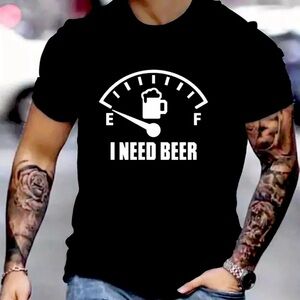'I Need Beer' Pattern Print Men's Comfy T-shirt
